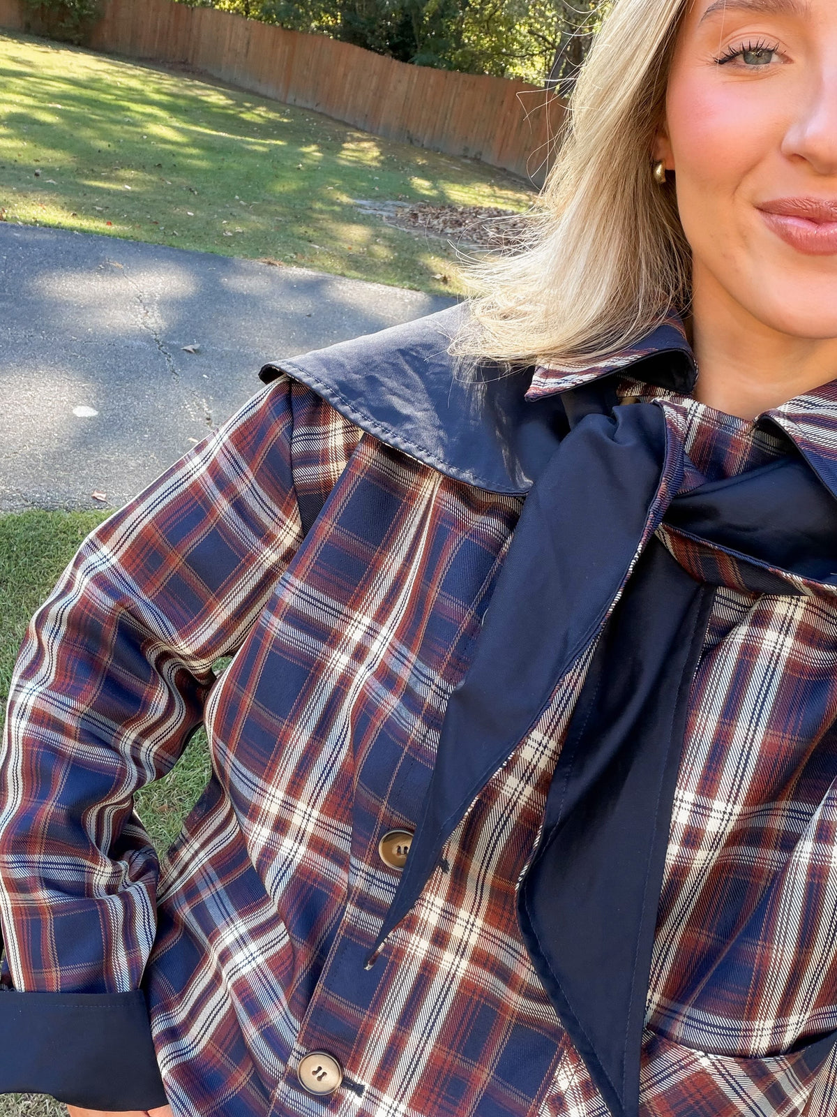 Reversible Detachable Plaid Cape Scarf Button Down Jacket
