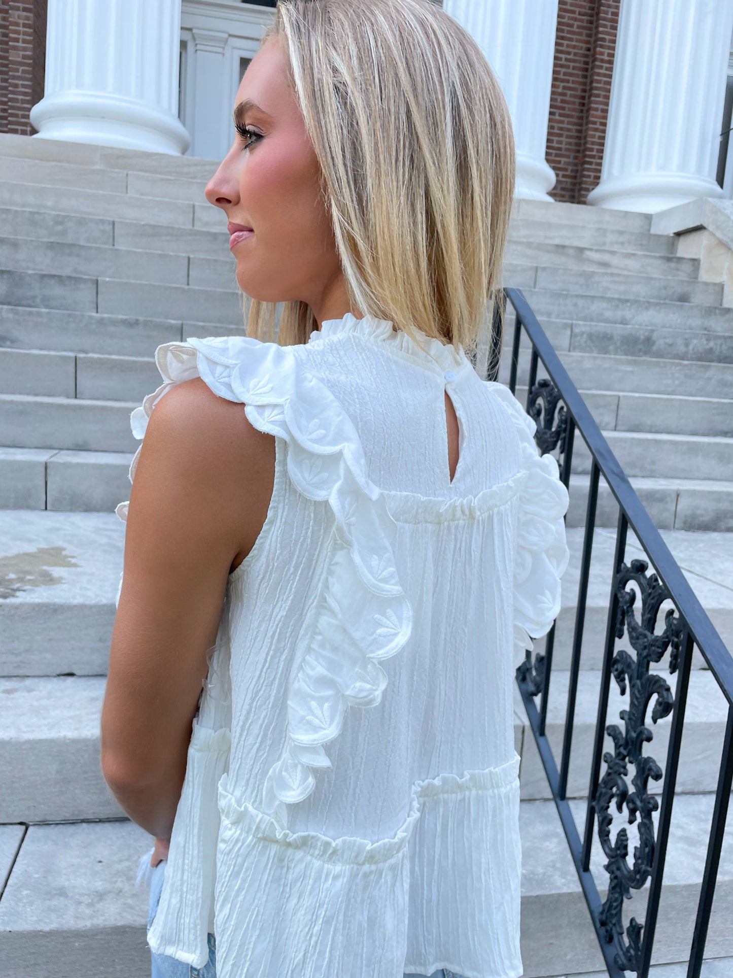 Flutter Sleeve Top- White