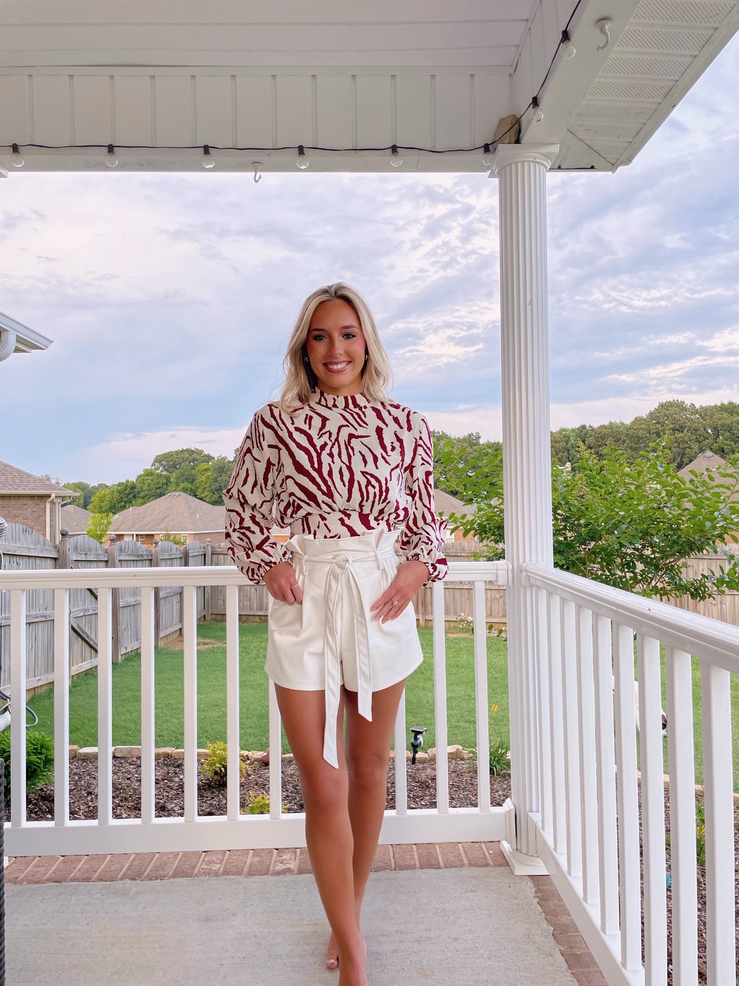 Animal Print Blouse- Taupe/Burgundy