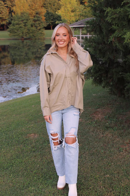 Oversized Button up- Olive