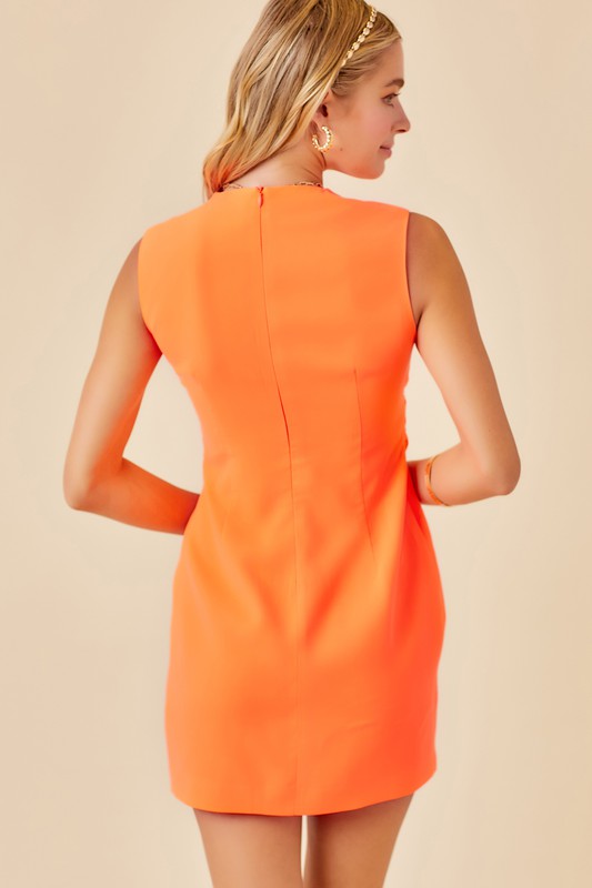 Padded Shoulder Dress- Orange