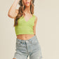 Ribbed V- Neck Top- Lime