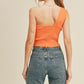 Rib Knit One Shoulder Top- Orange