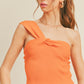 Rib Knit One Shoulder Top- Orange