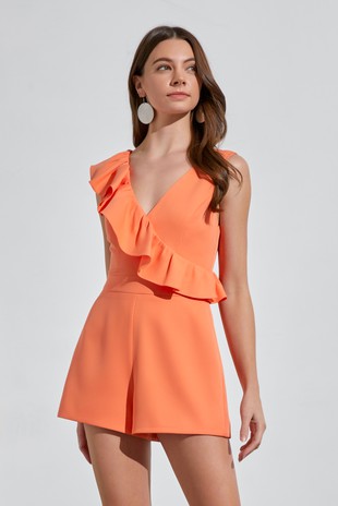 Soft Orange Ruffle Romper