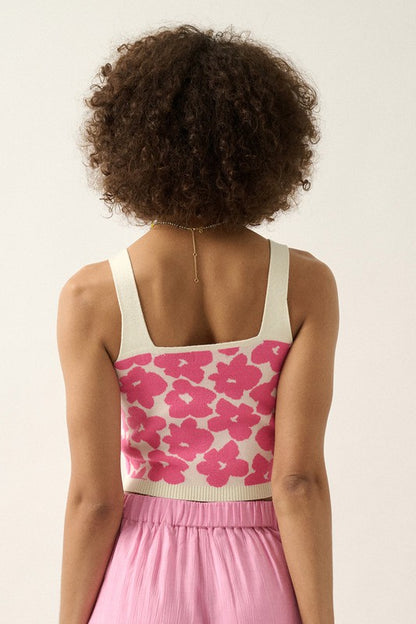 Floral Square Neck Tank- Pink
