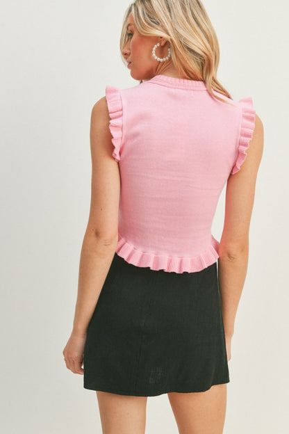 Ruffle Knit Top- Pink