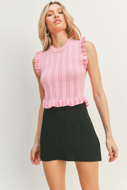 Ruffle Knit Top- Pink