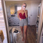 Deep V-Neck Bodysuit- Crimson