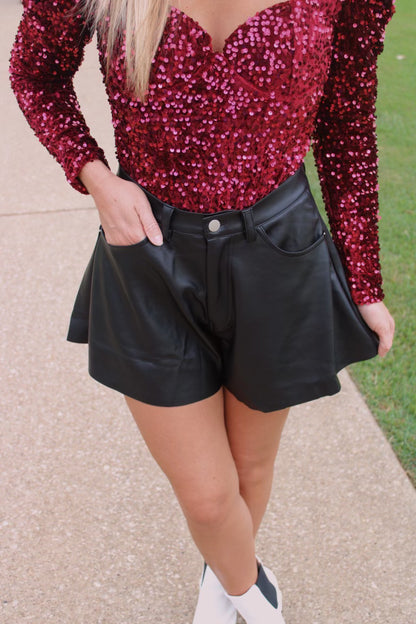 Riley Shorts- Black Leather