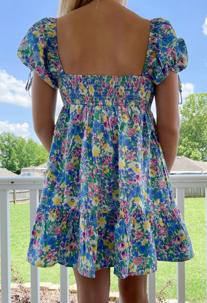 Sweetheart Mini Dress- Blue Floral