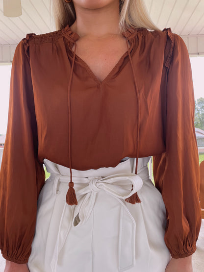 Smocked Detail Top- Caramel