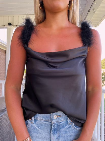 Fur Trim Tank- Black