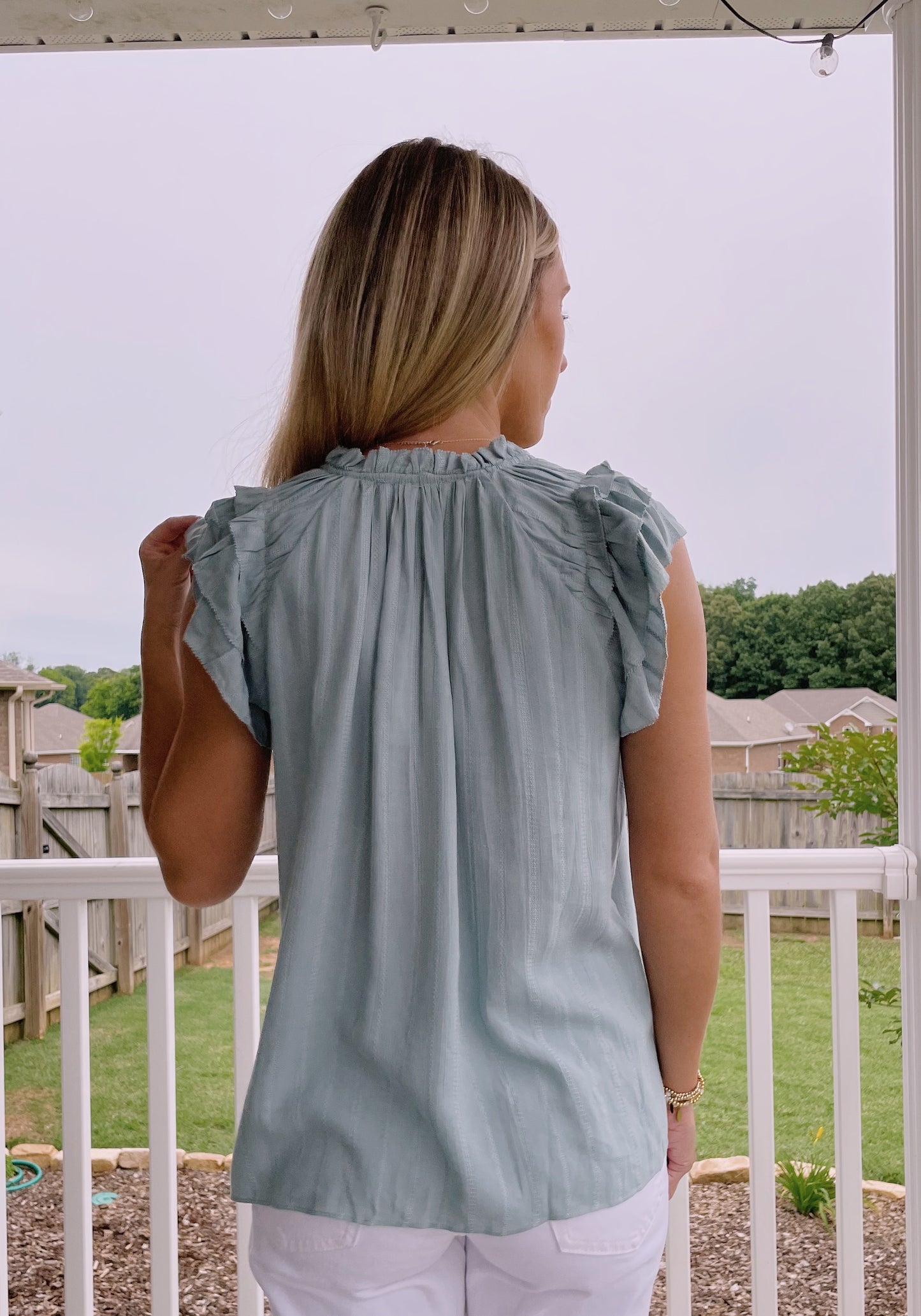 Ruffle Sleeve Top- Sage