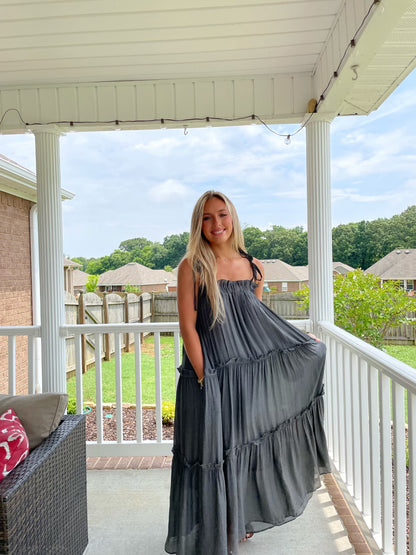 Tie Strap Maxi- Gunmetal Grey