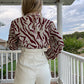 Animal Print Blouse- Taupe/Burgundy