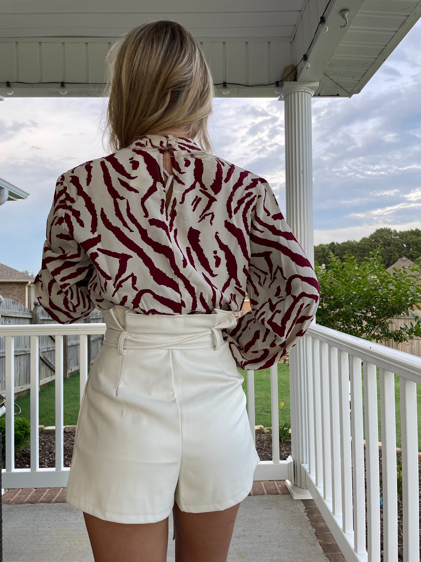 Animal Print Blouse- Taupe/Burgundy