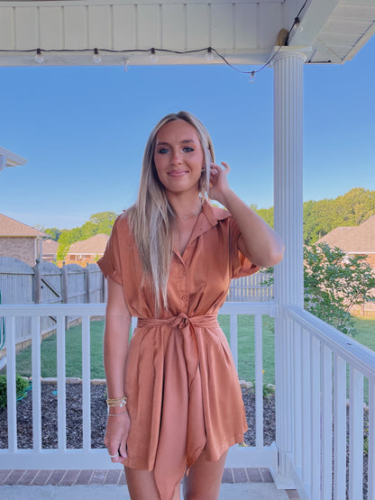 Tie Up Romper- Ginger