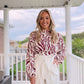 Animal Print Blouse- Taupe/Burgundy