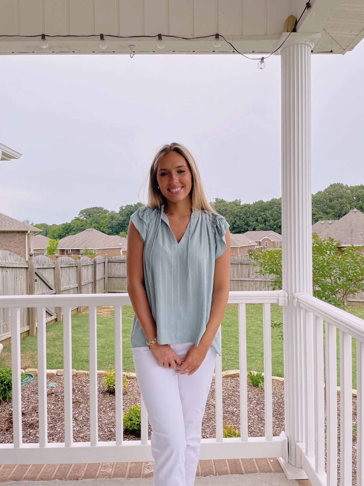 Ruffle Sleeve Top- Sage