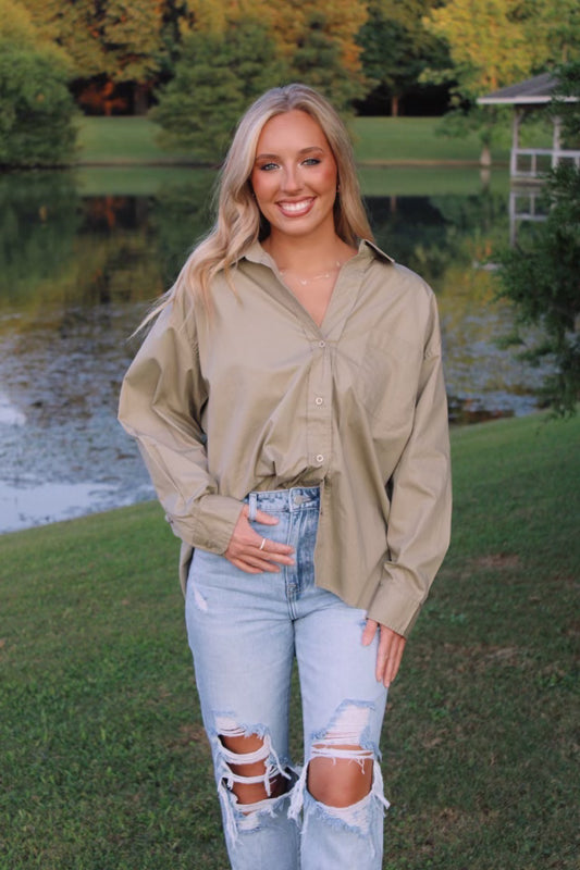 Oversized Button up- Olive