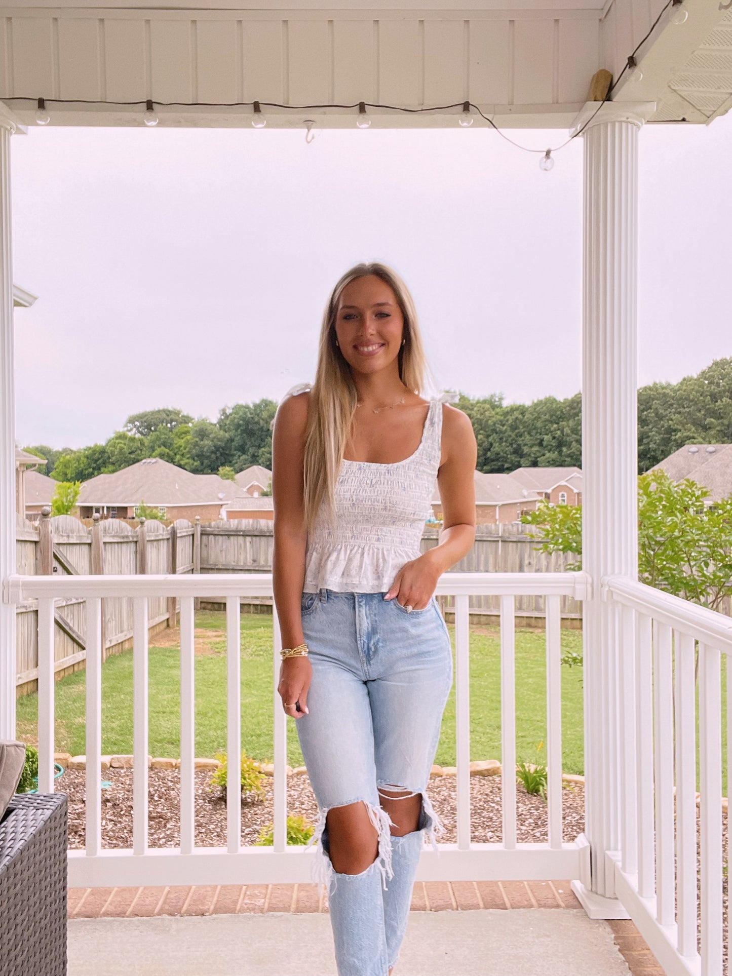 Smocked Top- White