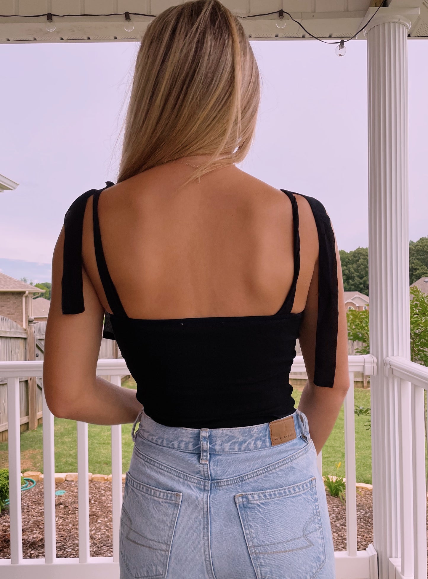 Tie Shoulder Top- Black