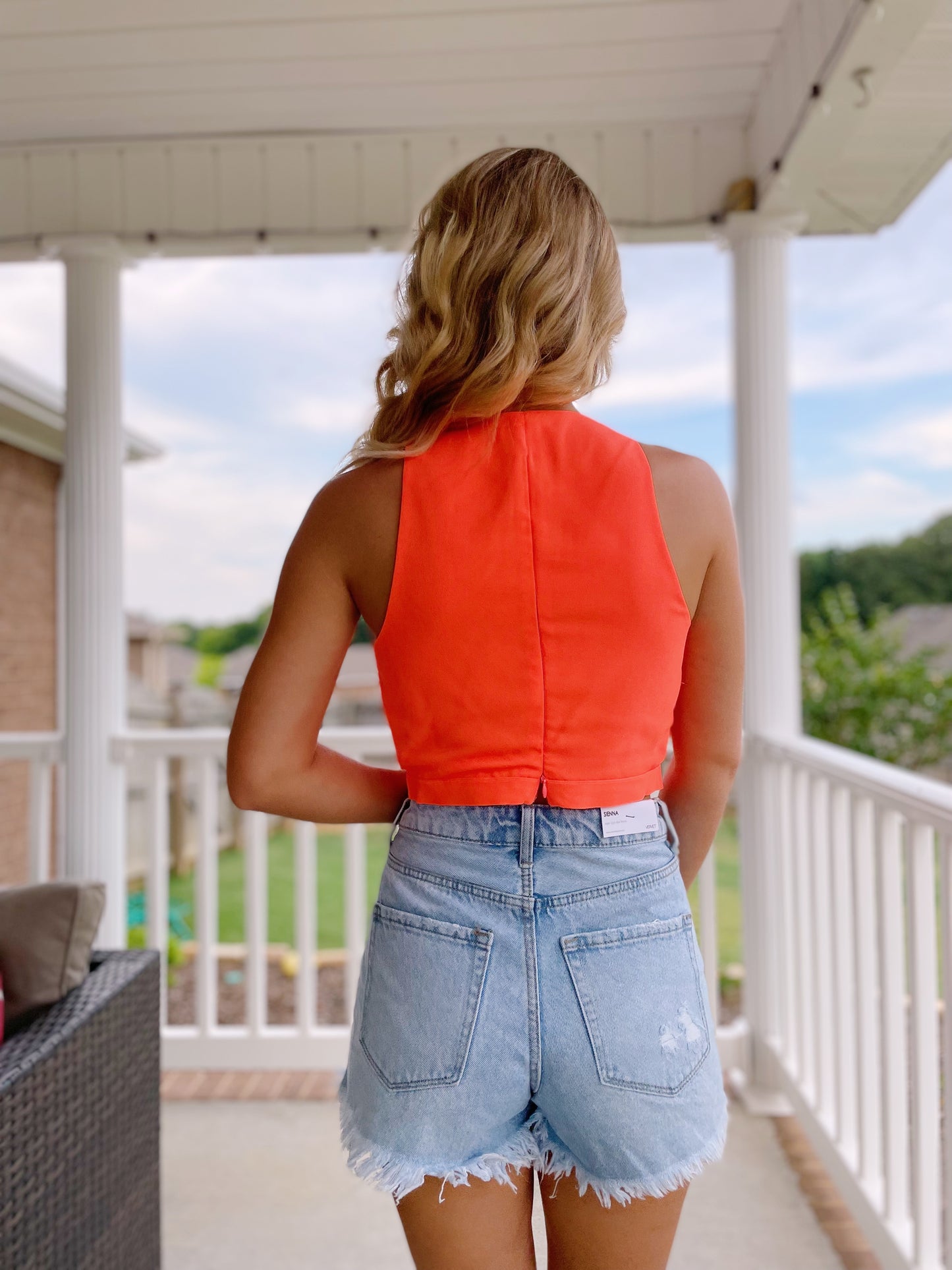 Cowl Neck Top- Neon Orange