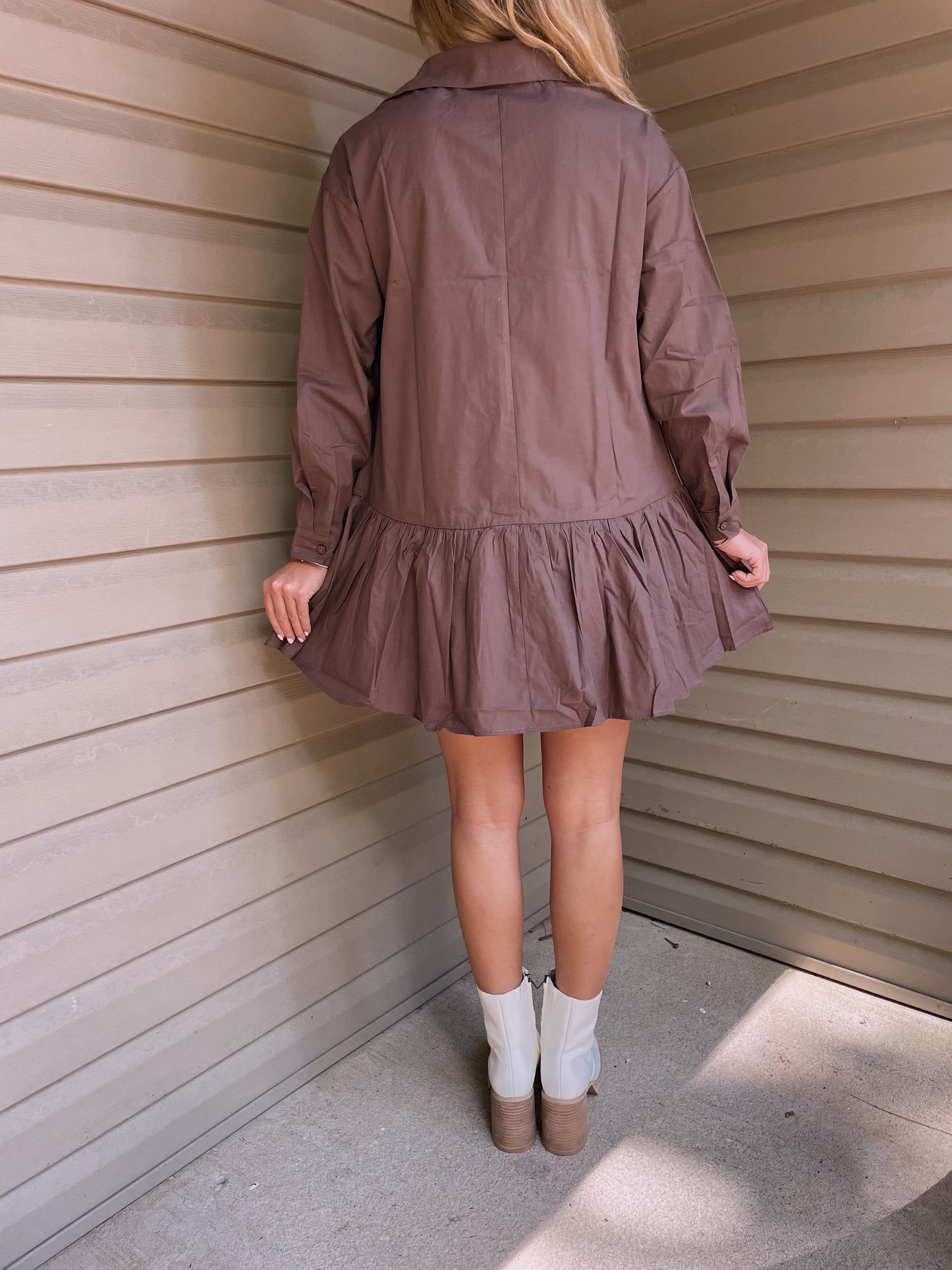 Button Up Shirt Dress- Brown