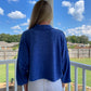 Mock Neck Crop Sweater- Blue