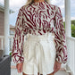 Animal Print Blouse- Taupe/Burgundy