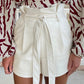 Faux Leather Shorts- Cream
