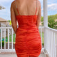 Satin Rhinestone Strap Dress- Orange
