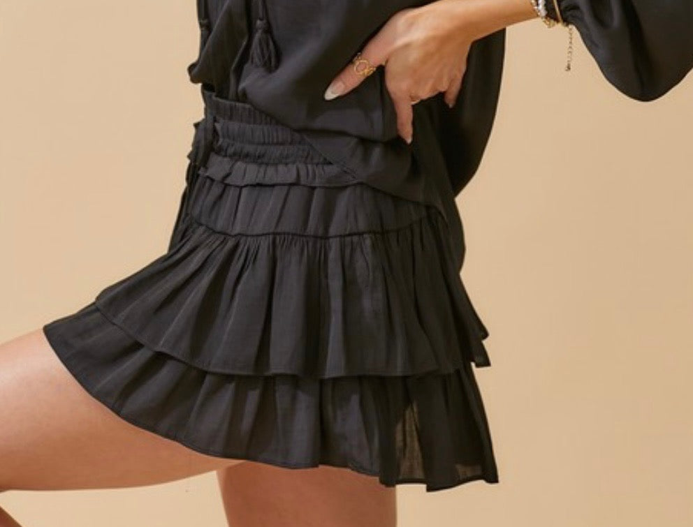 Tiered Mini Skirt- Black