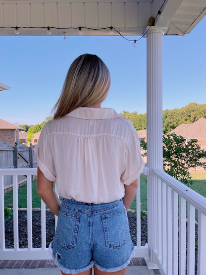 Crop Button Down- Cream
