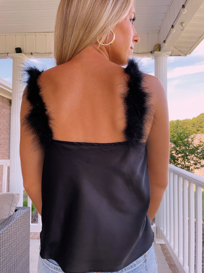 Fur Trim Tank- Black