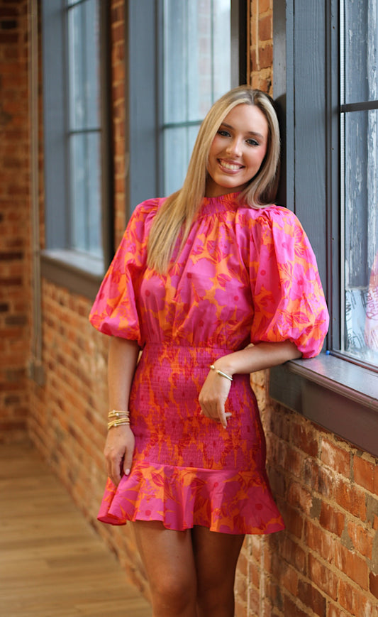 Amanda Mini Dress- Orange/Fuchsia