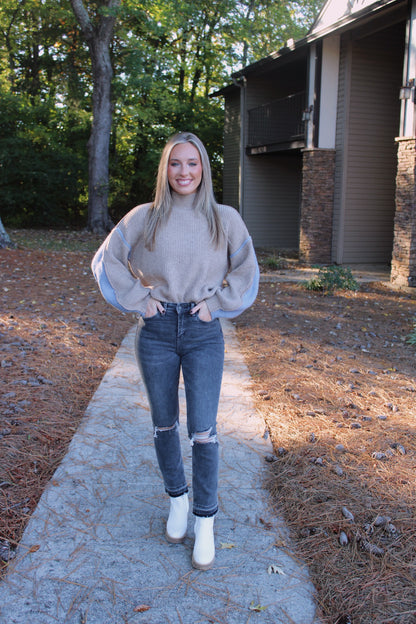Amelia Sweater- Tan/Blue