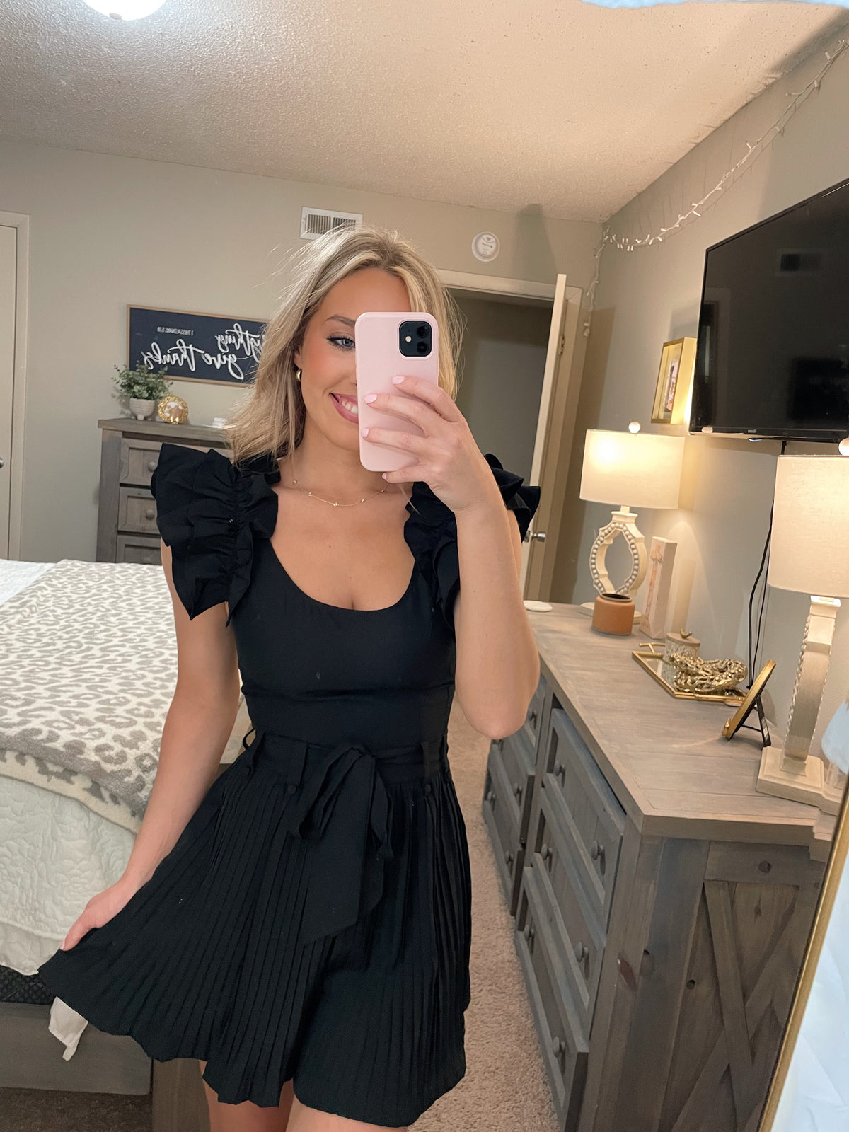 Ruffle Detail Romper- Black