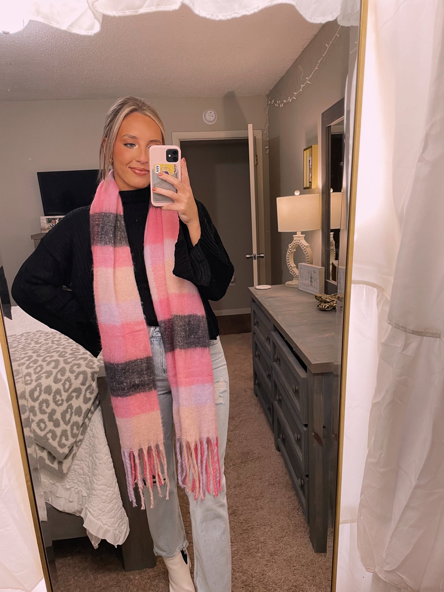 Pink Check Scarf