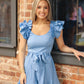 Ruffle Detail Romper- Blue
