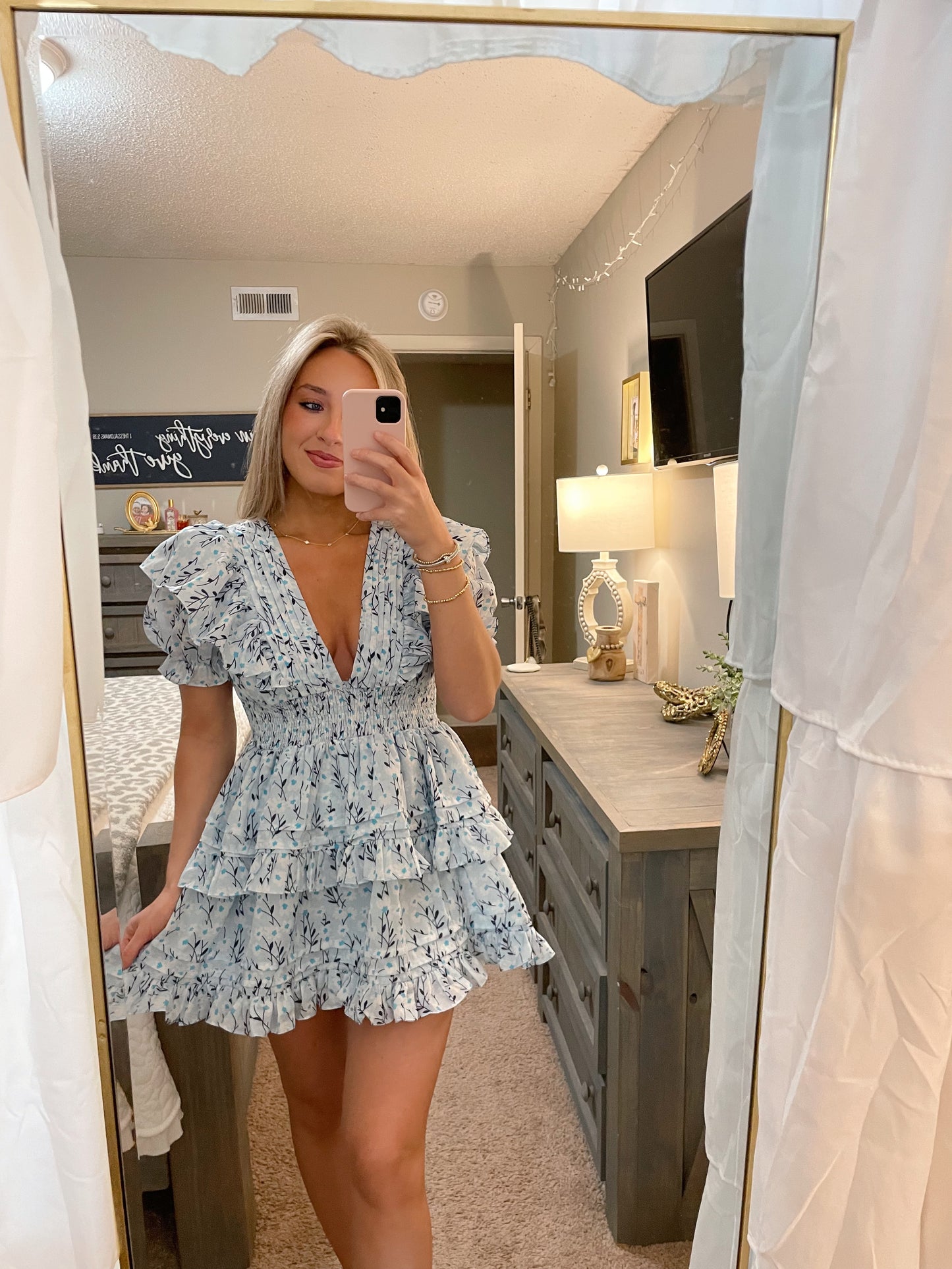 Lindsay Mini Dress- Blue Floral