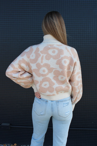 Floral Knit Sweater- Cream Peach