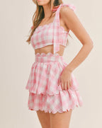 Scalloped Gingham Set- Pink