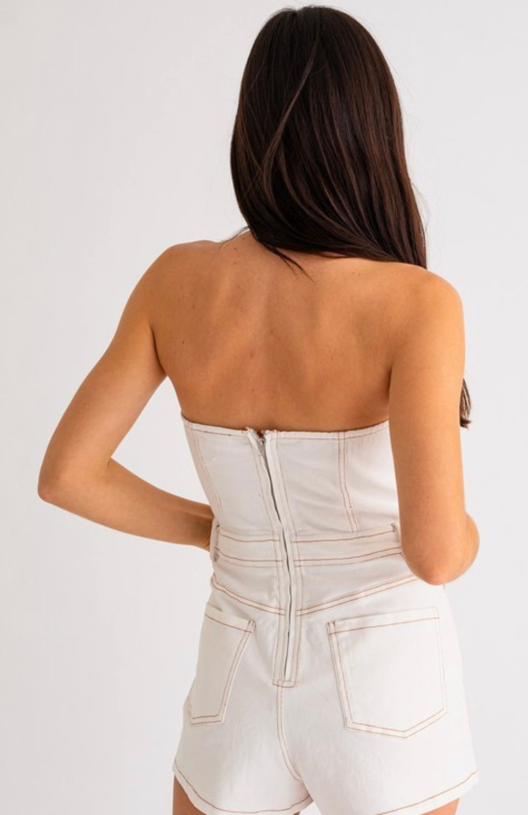 Denim Romper- White