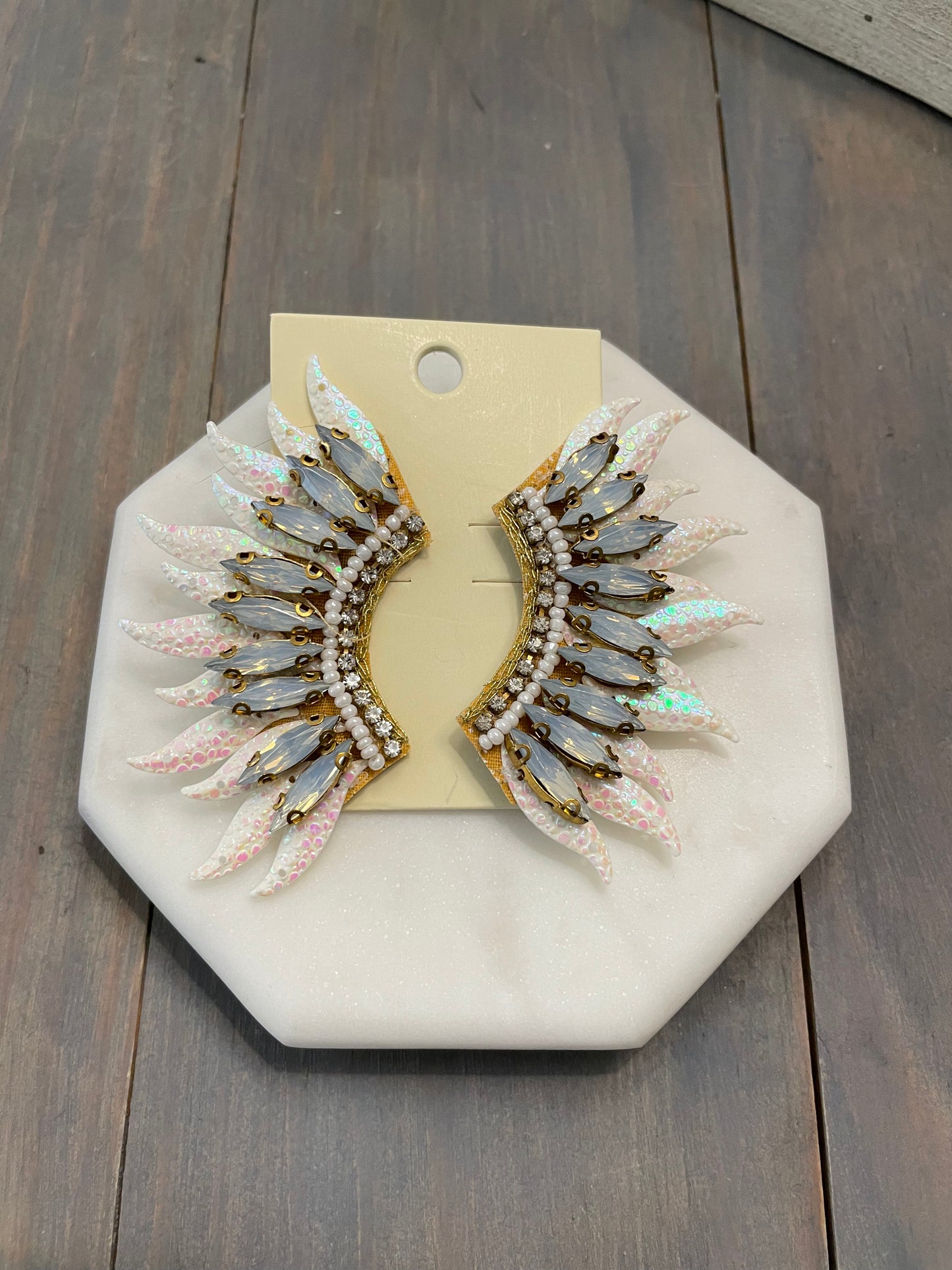 Sequin Wing Earrings- White