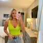 Ribbed V- Neck Top- Lime