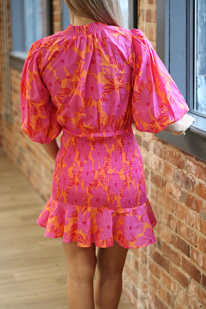 Amanda Mini Dress- Orange/Fuchsia