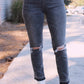 Straight Hem High Rise Jean- Washed Black