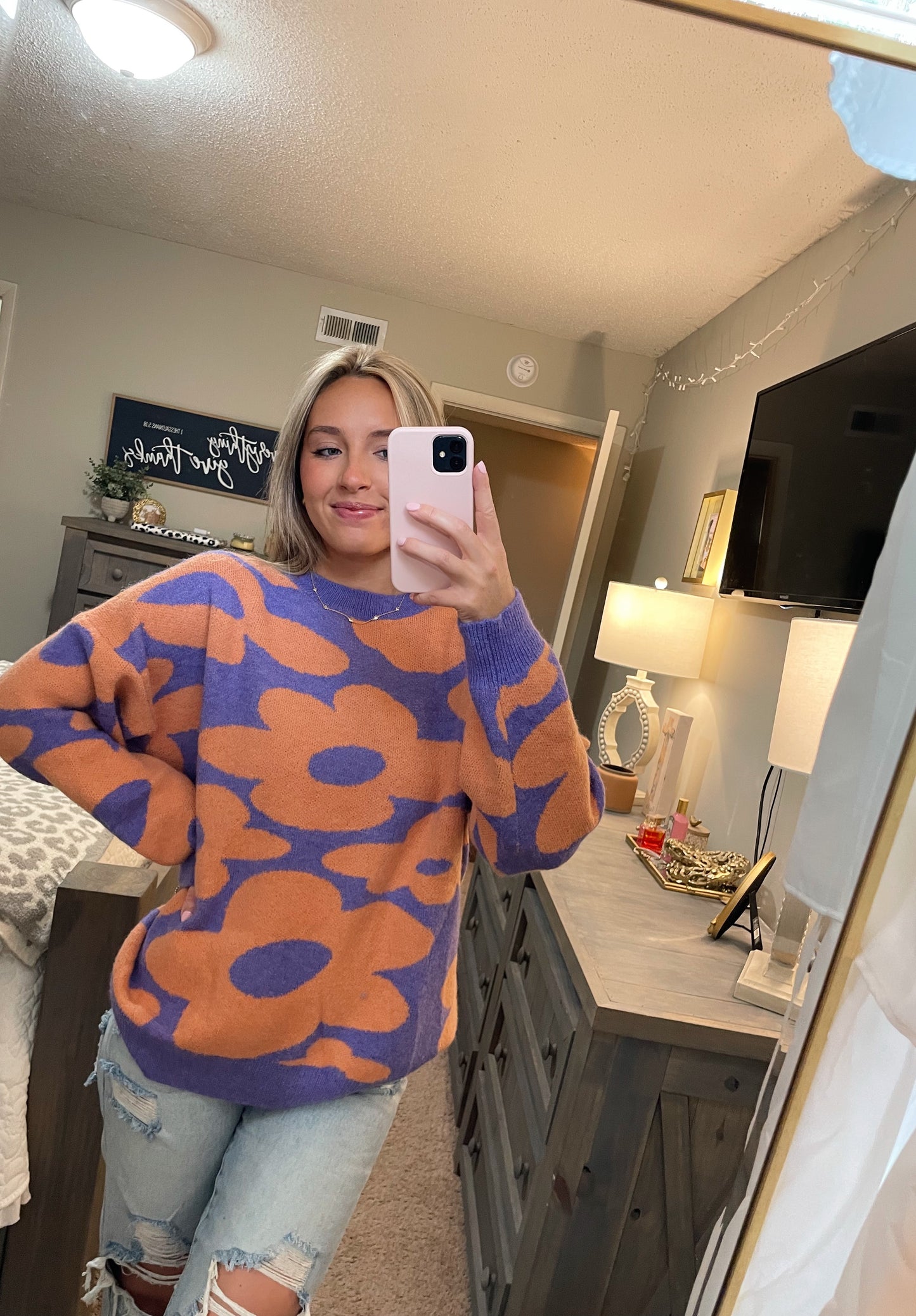 Floral Oversized Sweater- Purple/Orange